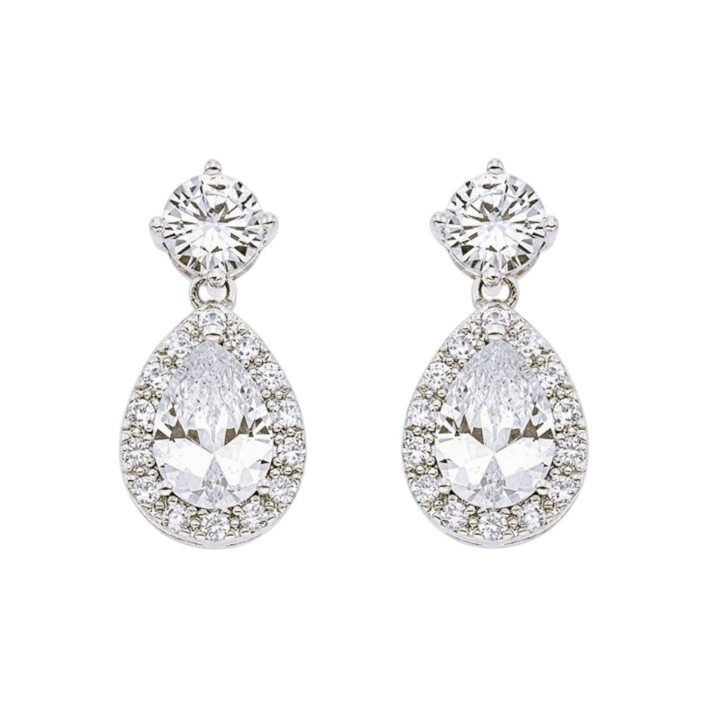 EARRINGS Dangle Rosette Gloria Hope Silver Plated with Zircon Stones GH22W-10027E - 